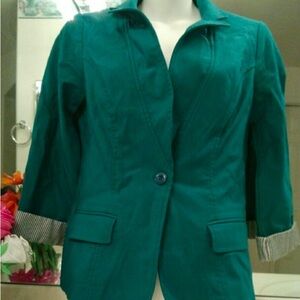 Teal Green Blazer w Notched Lapel and Textured Fabric womans business causal M